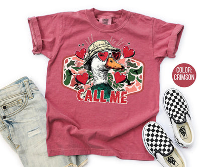 Comfort Colors® Boys Call Me Duck Shirt, Duck Hunting Valentines Day Shirts