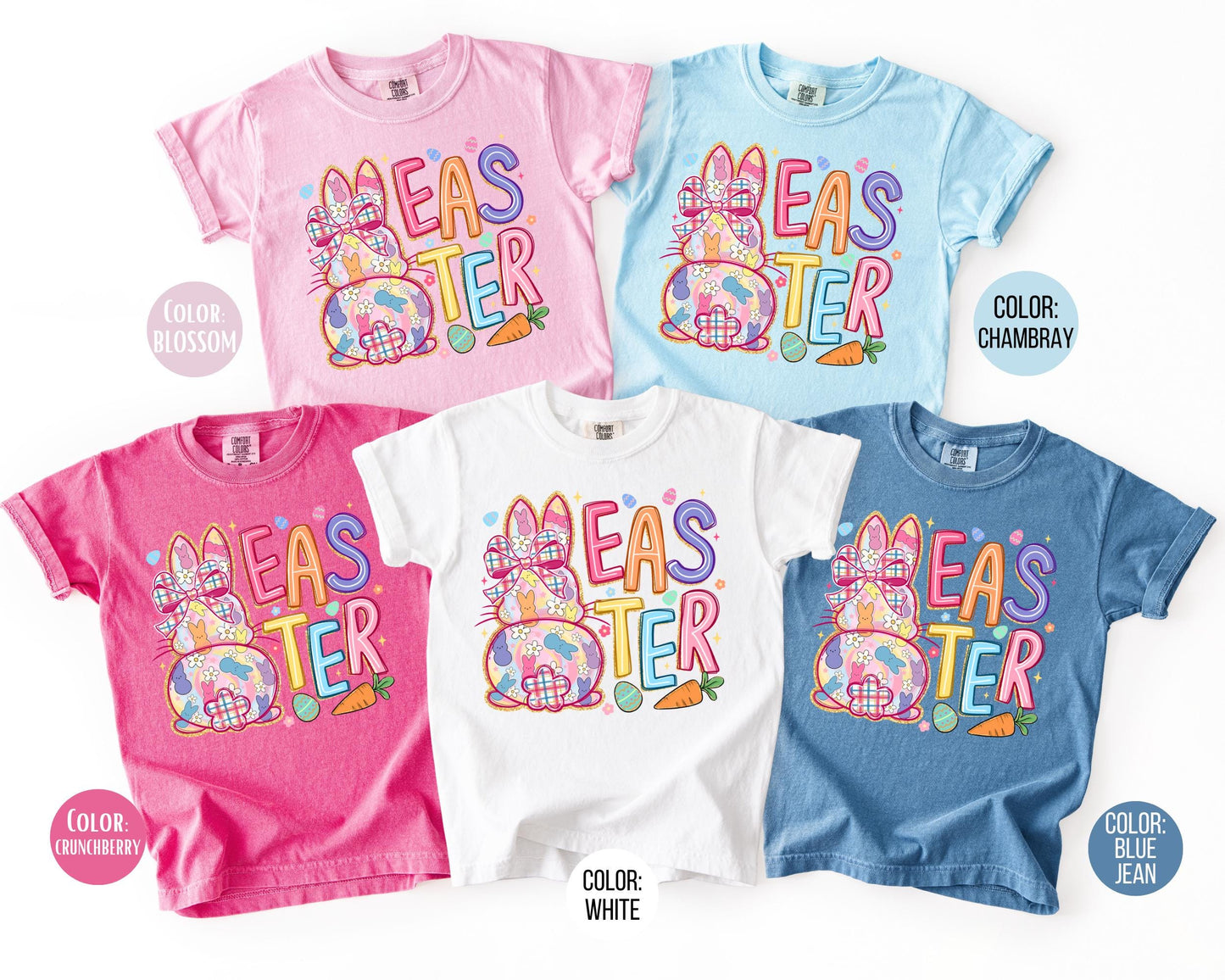 Comfort Colors® Kids Colorful Preppy Easter Bunny Shirt, Girls Easter Shirts