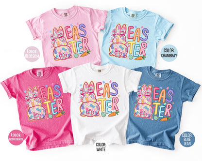 Comfort Colors® Kids Colorful Preppy Easter Bunny Shirt, Girls Easter Shirts