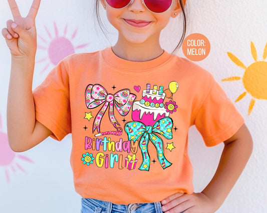 Comfort Colors Birthday Girl Shirt, Coquette Girls Birthday Shirts