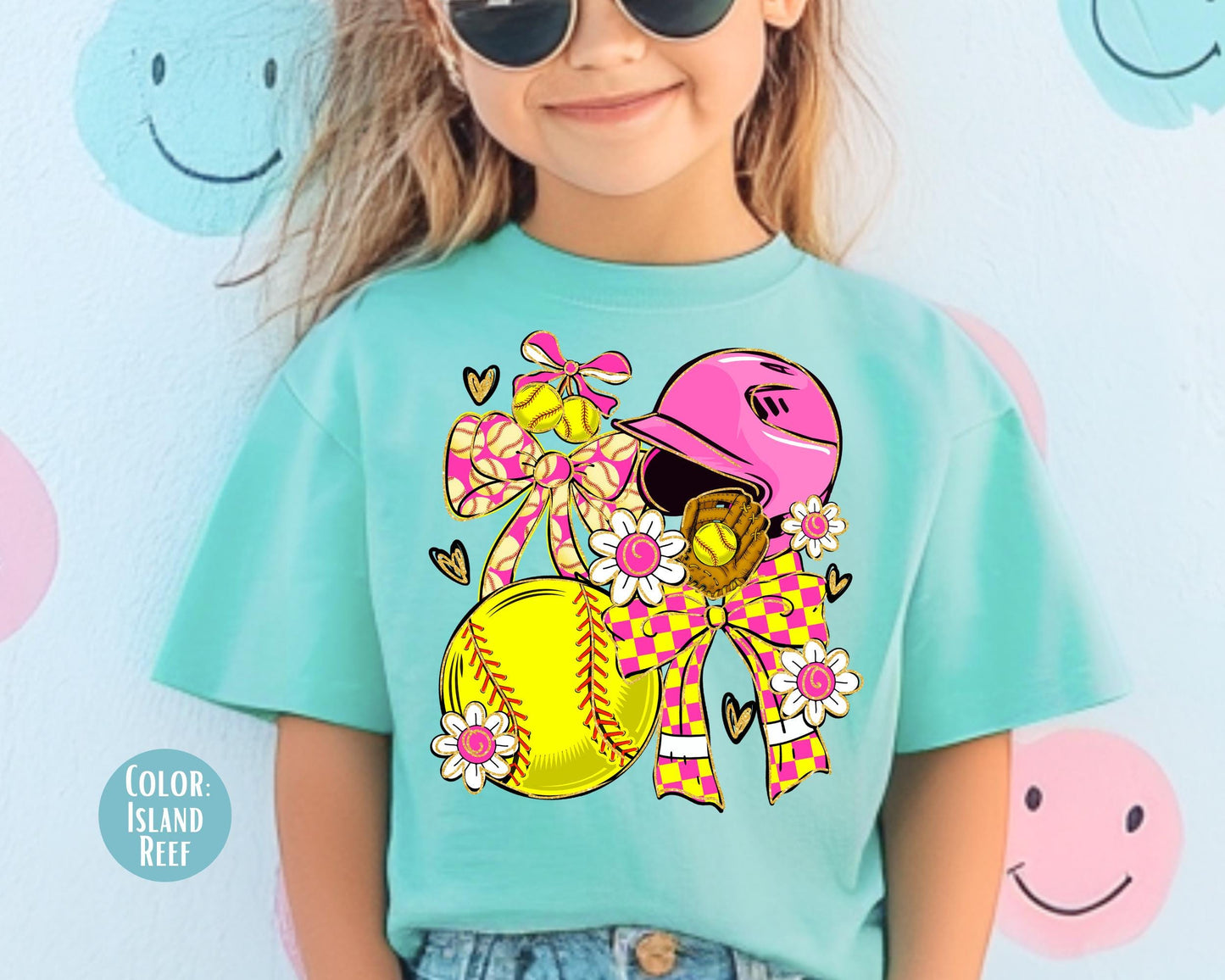 Comfort Colors Girls Preppy Checkered Softball Shirt, Kids Softball Shirts