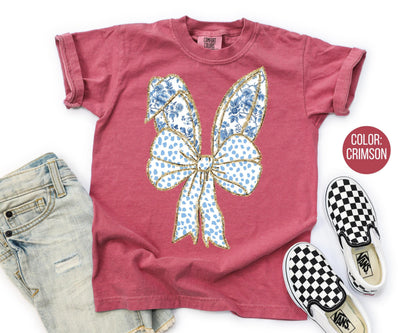 Comfort Colors® Kids Faux Glitter Blue Victorian Easter Shirt, Girls Easter Shirts