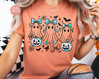 Comfort Colors Girly Iridescent Ghost Shirt, Matching Halloween Shirts, Spooky Mama and Mini Tees