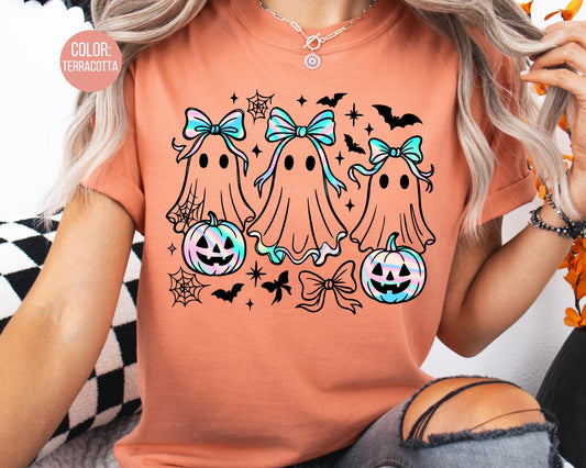 Comfort Colors Girly Iridescent Ghost Shirt, Matching Halloween Shirts, Spooky Mama and Mini Tees