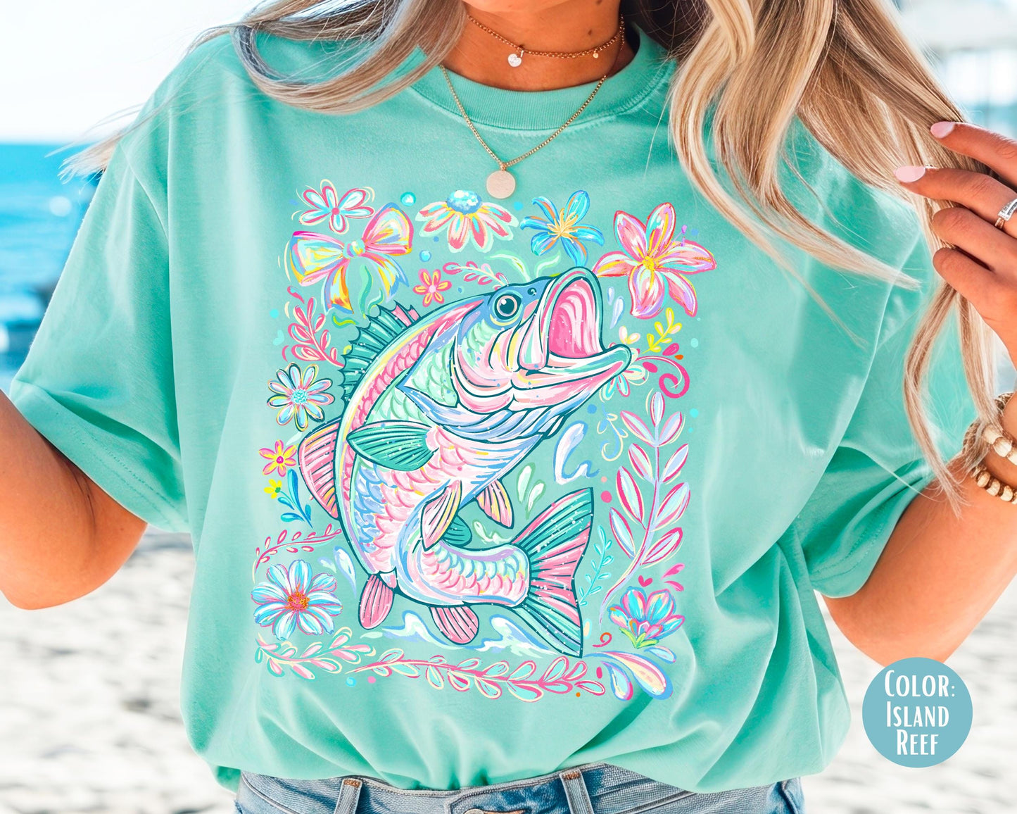 Comfort Colors® Floral Bass Shirt, Girls Fishing Shirts, Mommy and Me Fishing Tees