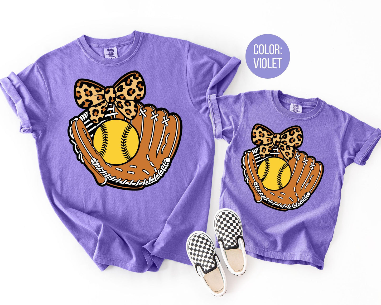 Comfort Colors Girls Leopard Softball Glove Shirt, Kids Softball Shirts