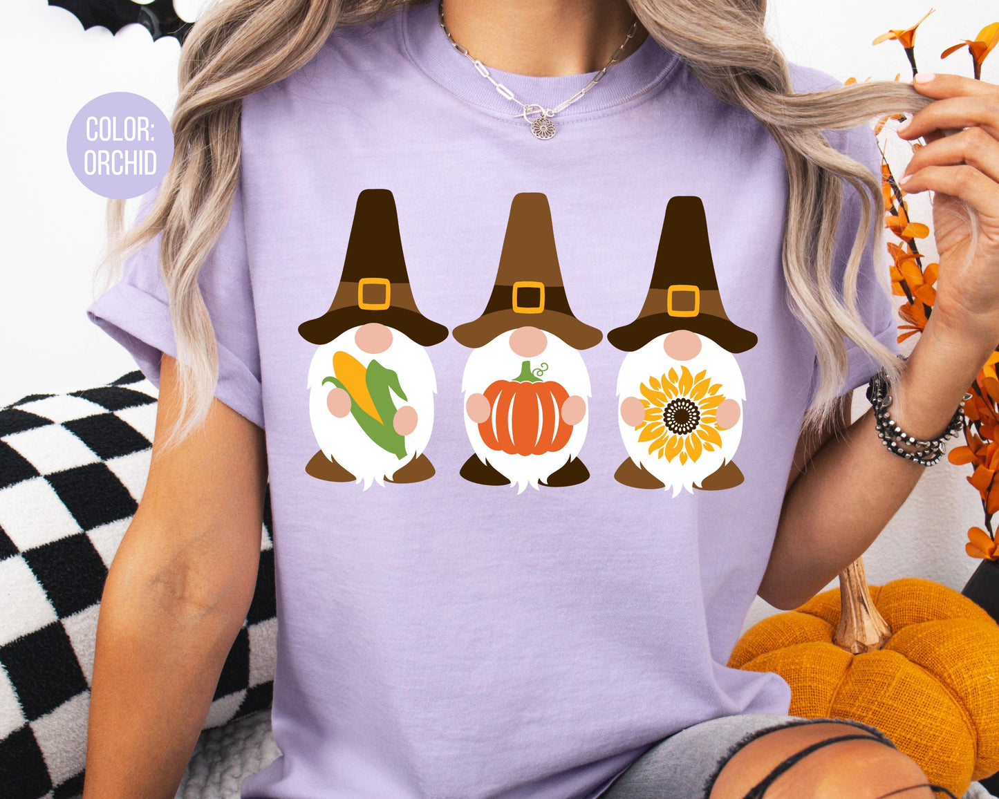 Comfort Colors Pilgrim Gnomes Thanksgiving Shirt, Thanksgiving Mommy and Me Shirts, Cute Gnome Tee, Gnomes Dressed as Pilgrims
