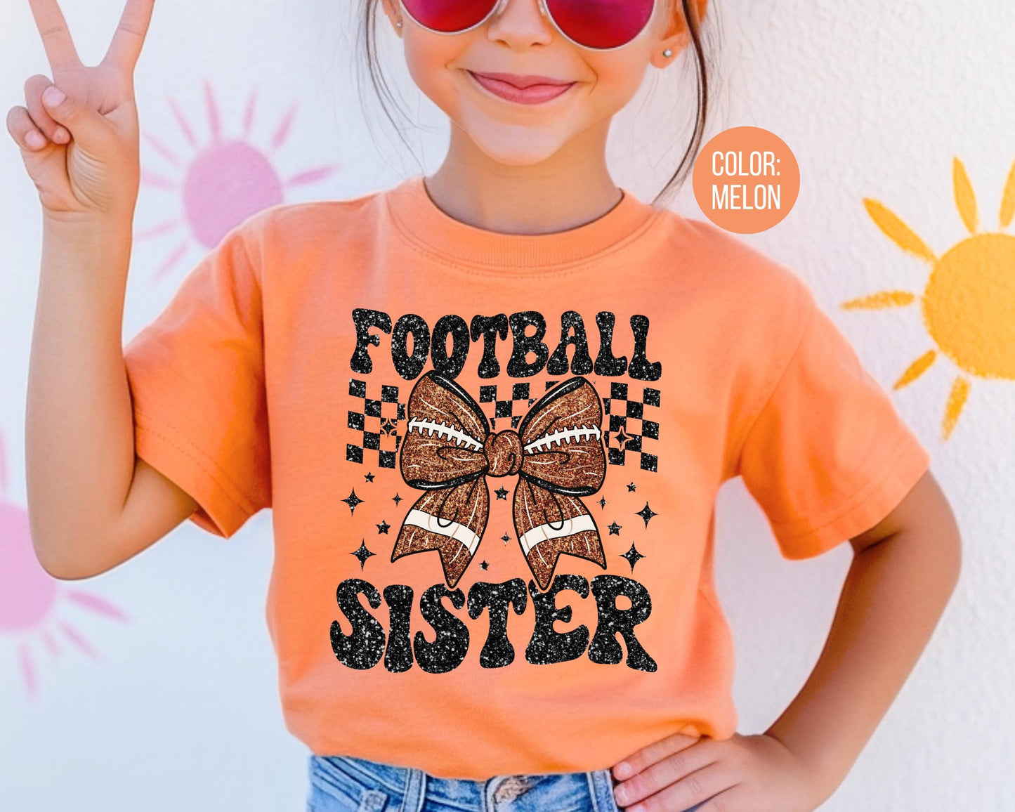 Comfort Colors® Football Sister Shirt, Faux Glitter Football Shirt, Little Sister Shirt, Little Sister Football Shirt