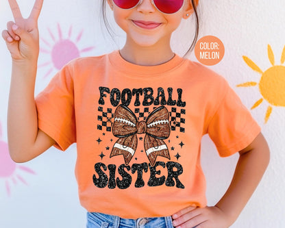 Comfort Colors® Football Sister Shirt, Faux Glitter Football Shirt, Little Sister Shirt, Little Sister Football Shirt