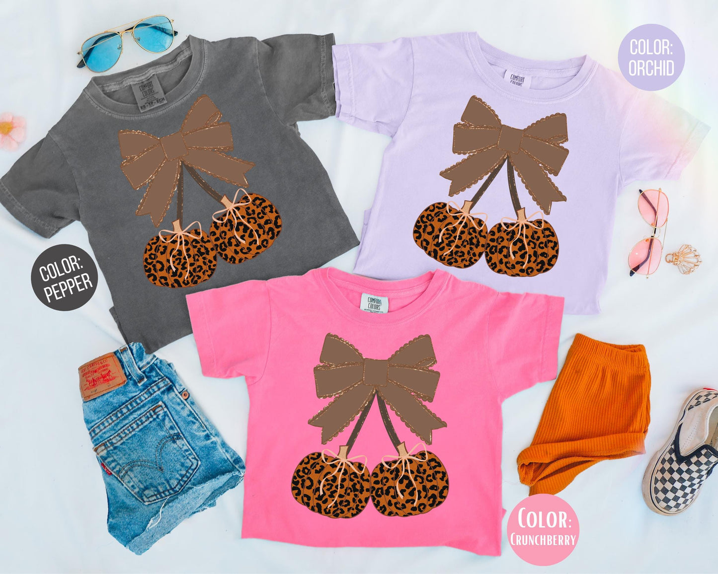 Comfort Colors Leopard Pumpkin Cherries Shirt - Preppy Fall Coquette