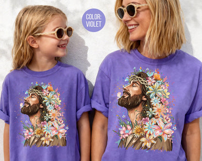 Comfort Colors® Floral Jesus Shirt, Mommy and Me Christian Shirts