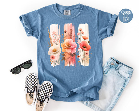 Comfort Colors Kids Floral Shirt: Brush Stroke Flowers