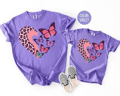 Comfort Colors® Leopard Heart Butterfly Shirt, Girls Butterfly Shirts