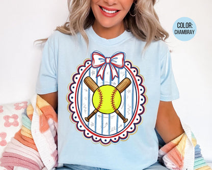 Comfort Colors Girls Coquette Softball Shirt, Softball Shirts