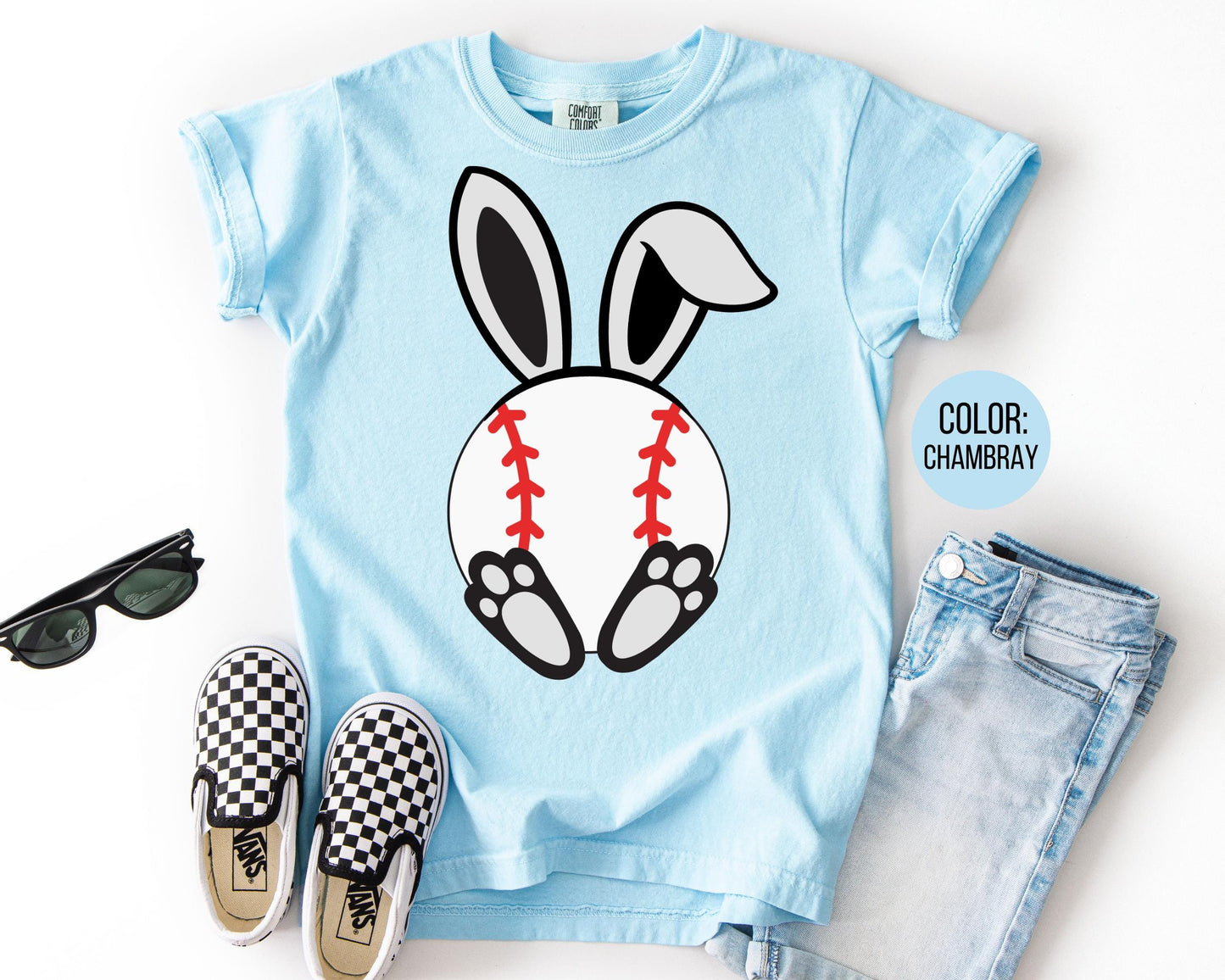 Comfort Colors® Boys Easter Baseball Shirt, Kids Bunny Baseball Tee