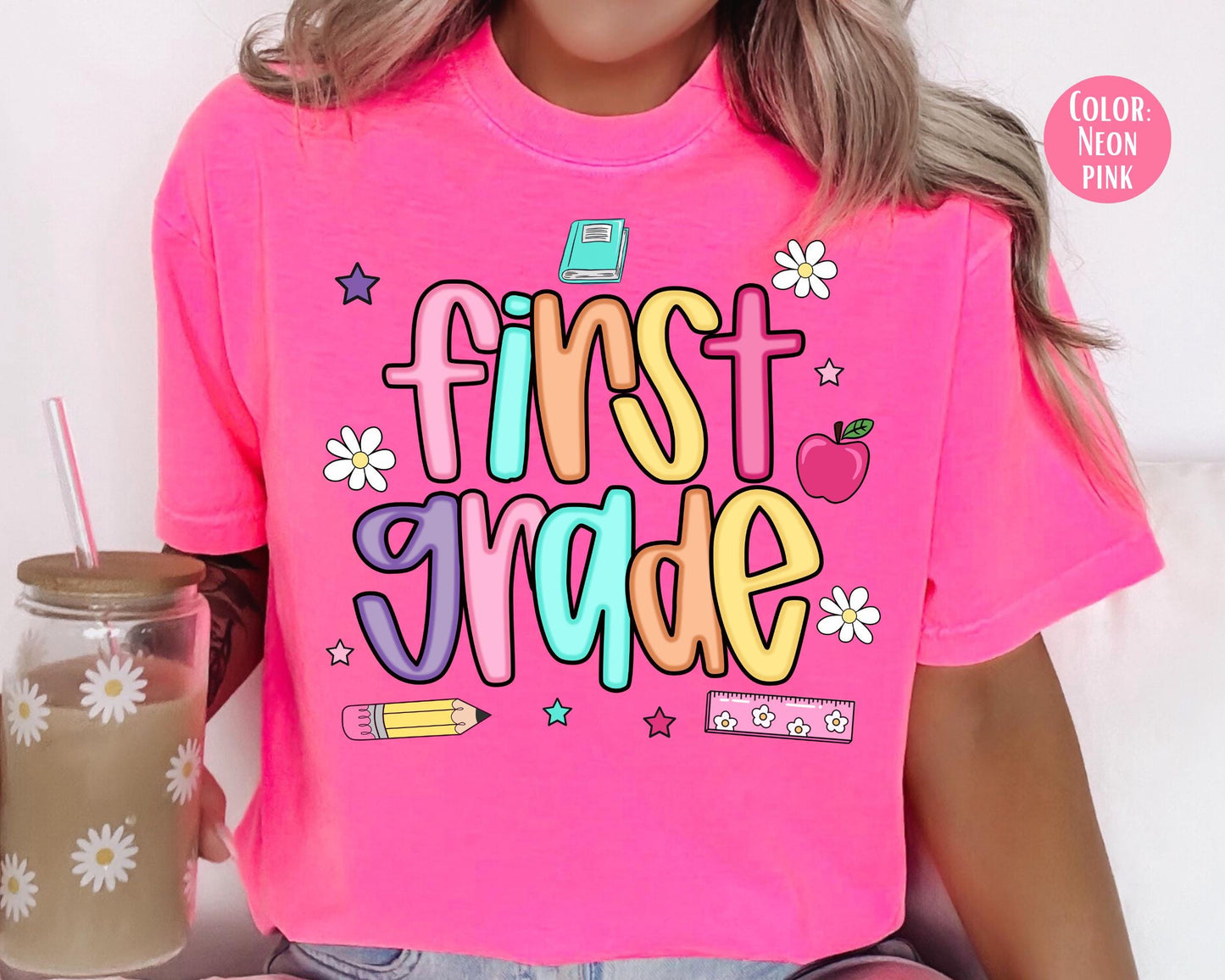 Comfort Colors® Colorful Preppy First Grade Shirt, 1st Grade Teacher Shirts