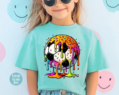 Comfort Colors Kids Drip Soccer Ball Shirt, Dripping Soccer Shirts