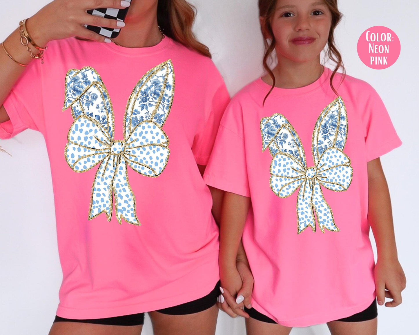 Comfort Colors® Kids Faux Glitter Blue Victorian Easter Shirt, Girls Easter Shirts
