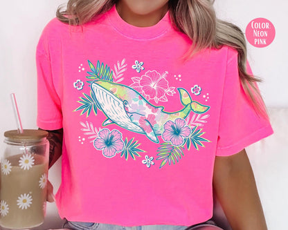Comfort Colors® Preppy Floral Whale Shirt, Summer Beach Shirts