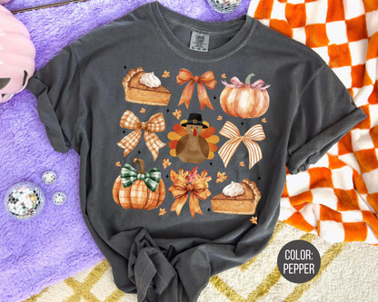 Comfort Colors Coquette Thanksgiving Shirt: Girly Fall Tee
