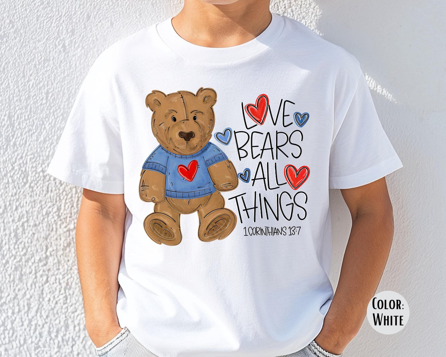 Comfort Colors® Boys Love Bears All Things Shirt, Kids Bible Verse Valentines Day Shirt