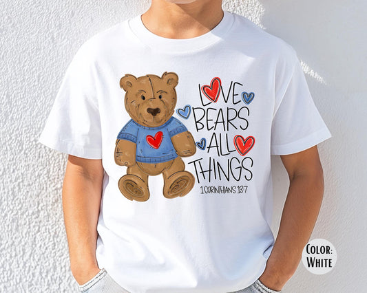 Comfort Colors® Boys Love Bears All Things Shirt, Kids Bible Verse Valentines Day Shirt