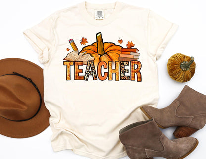 Comfort Colors Fall Teacher Shirt: Pumpkin Books Tee