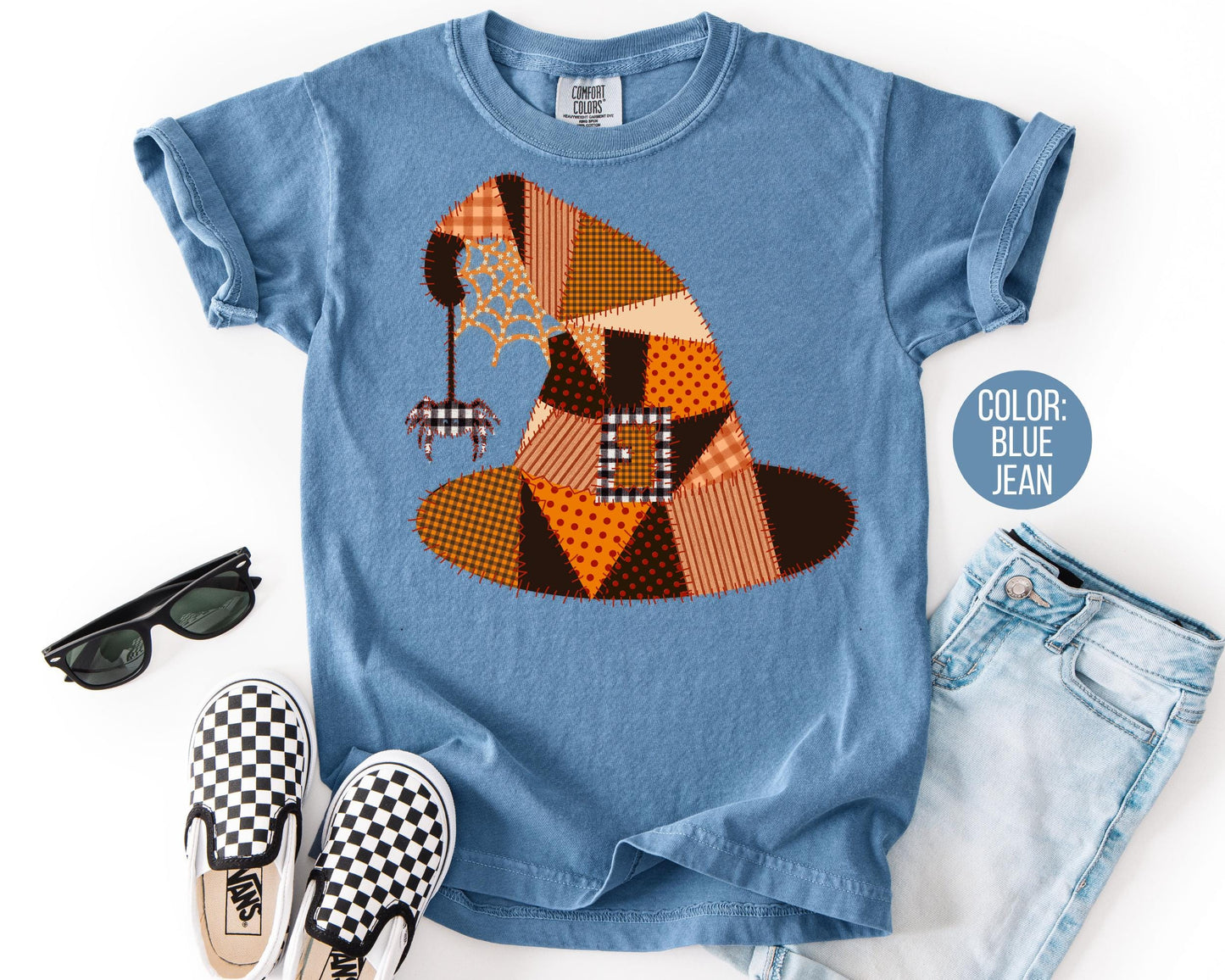 Comfort Colors Patchwork Witch Hat Shirt - Halloween Costume