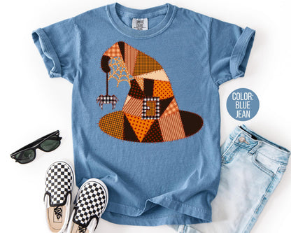 Comfort Colors Patchwork Witch Hat Shirt - Halloween Costume