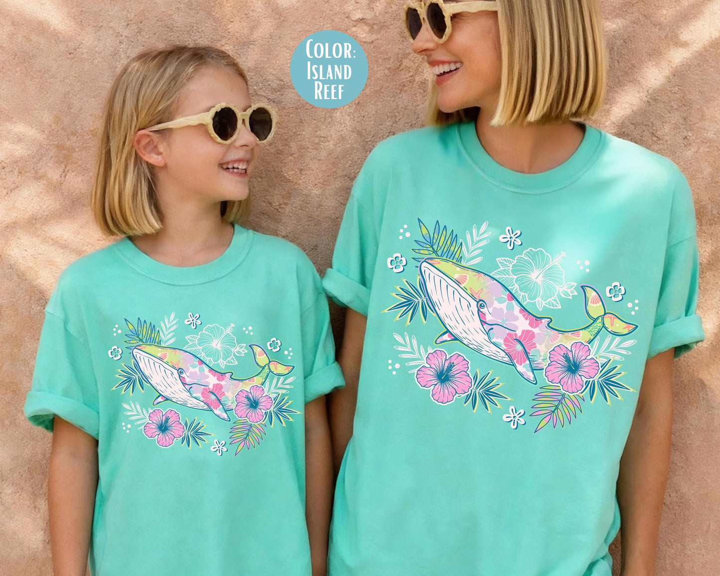 Comfort Colors® Preppy Floral Whale Shirt, Summer Beach Shirts