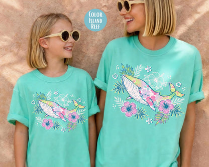 Comfort Colors® Preppy Floral Whale Shirt, Summer Beach Shirts