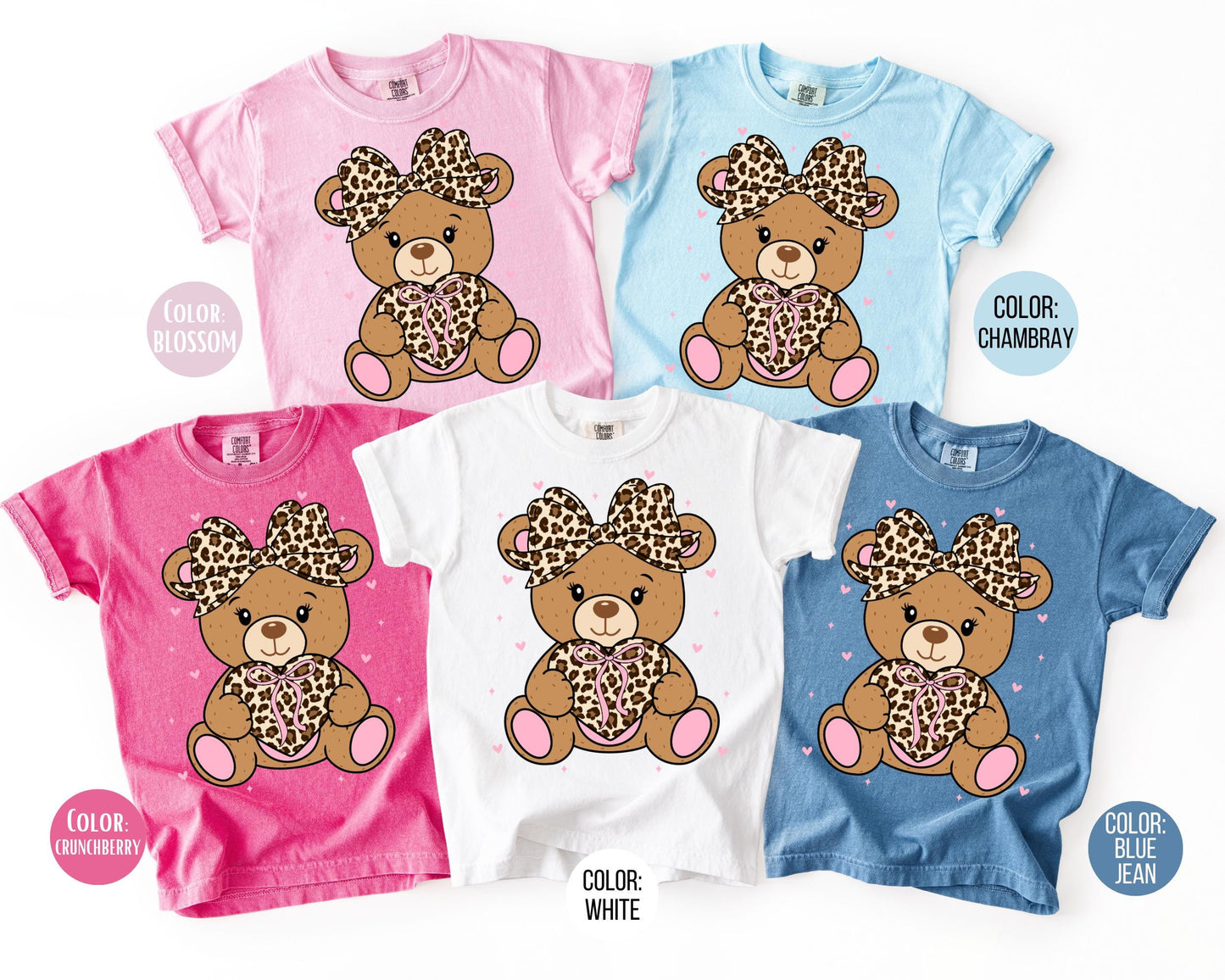 Comfort Colors Leopard Teddy Bear Shirt, Girls Valentines Day Shirt