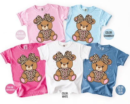 Comfort Colors Leopard Teddy Bear Shirt, Girls Valentines Day Shirt