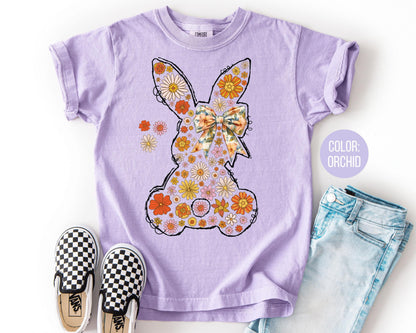 Comfort Colors® Floral Boho Easter Bunny Shirt, Kids Easter Shirts, Rabbit Tee