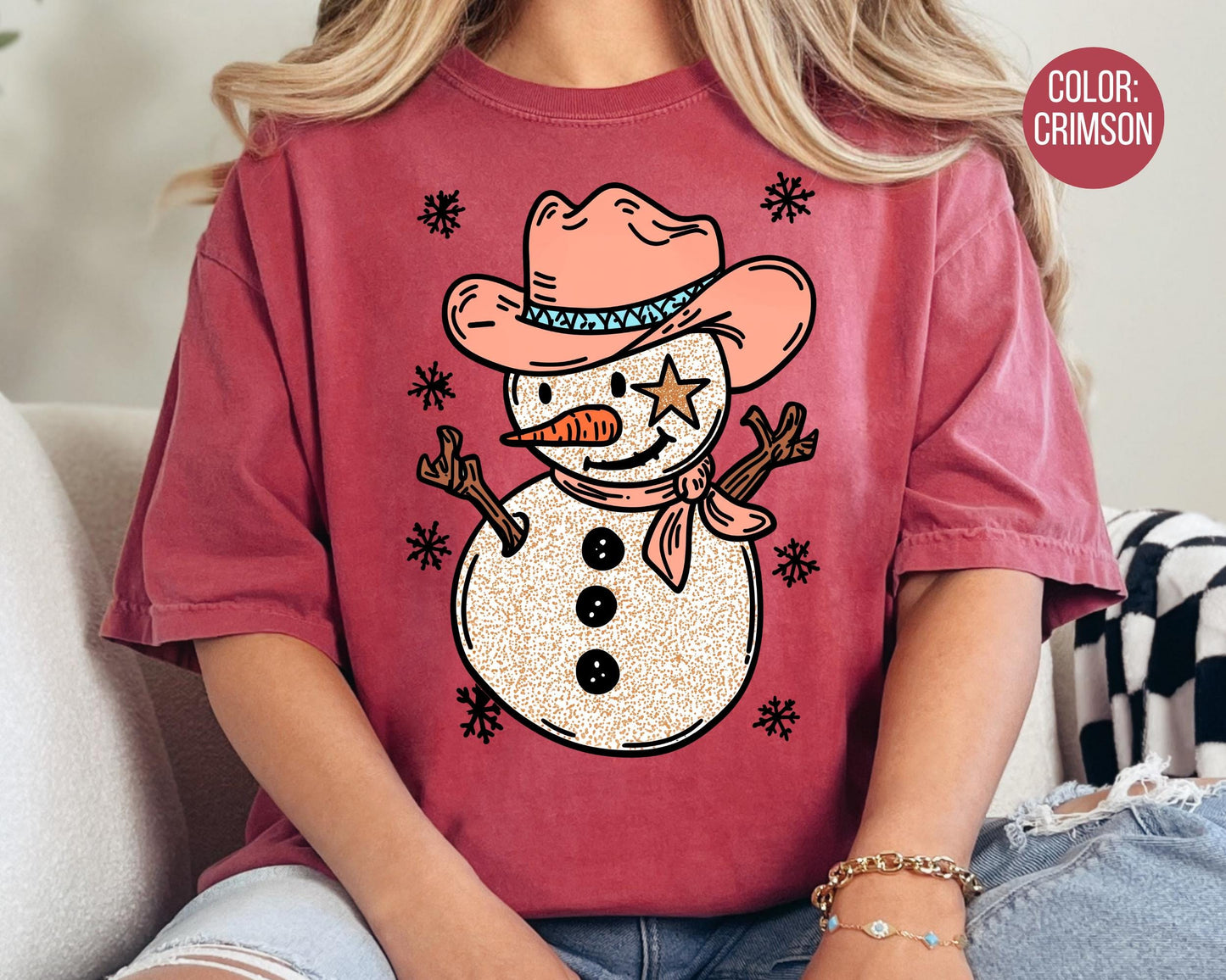 Comfort Colors Western Snowman Shirt - Western Cowgirl Christmas Tee