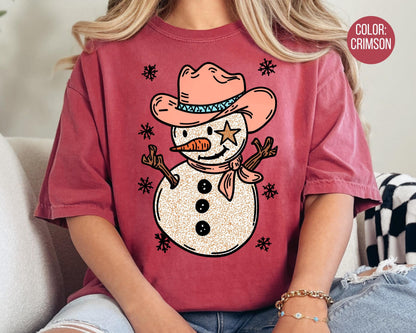 Comfort Colors Western Snowman Shirt - Western Cowgirl Christmas Tee