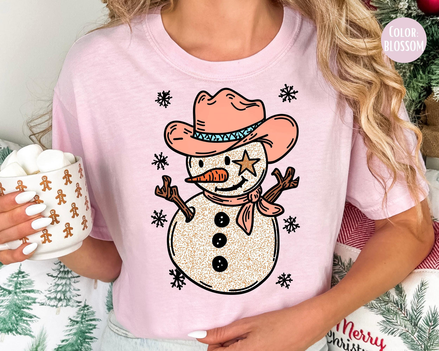 Comfort Colors Western Snowman Shirt - Western Cowgirl Christmas Tee