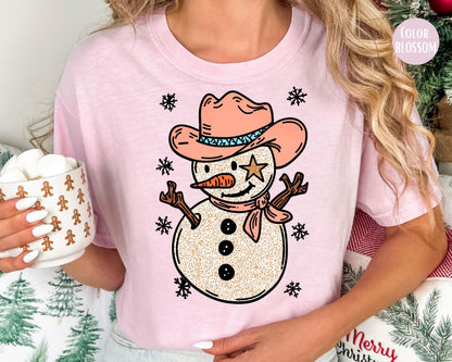 Comfort Colors Western Snowman Shirt - Western Cowgirl Christmas Tee