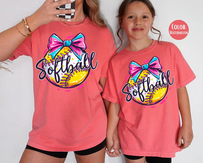 Girls Coquette Softball Shirt: Comfort Colors Youth Tee