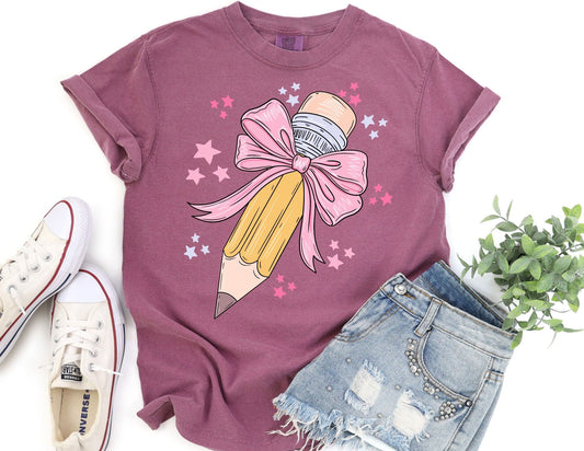 Comfort Colors Teacher Shirt: Coquette Pencil Tee