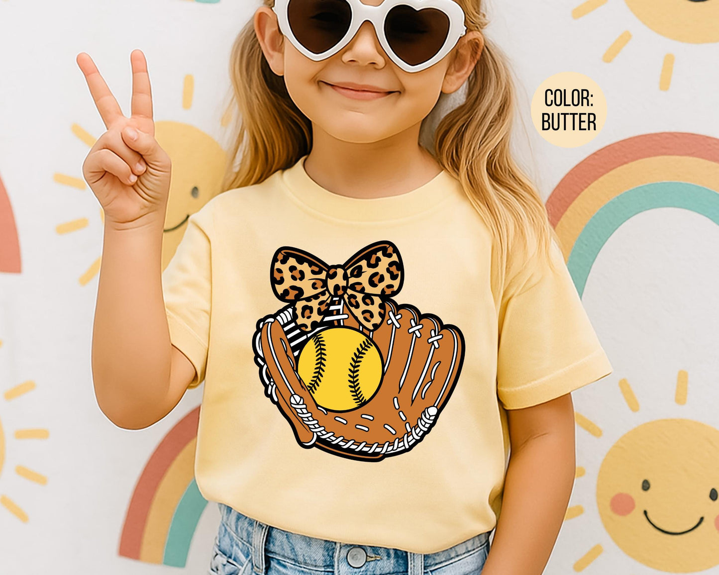 Comfort Colors Girls Leopard Softball Glove Shirt, Kids Softball Shirts