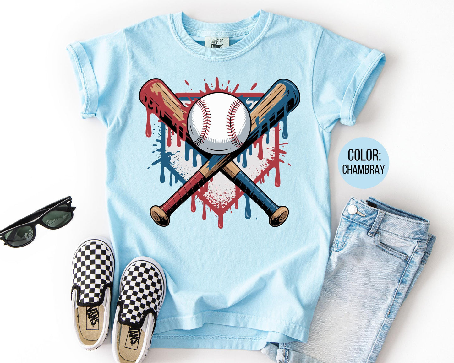 Comfort Colors Boys Baseball Drip Shirt - Kids Sports Tee