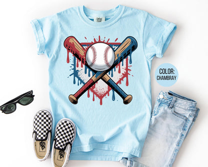 Comfort Colors Boys Baseball Drip Shirt - Kids Sports Tee