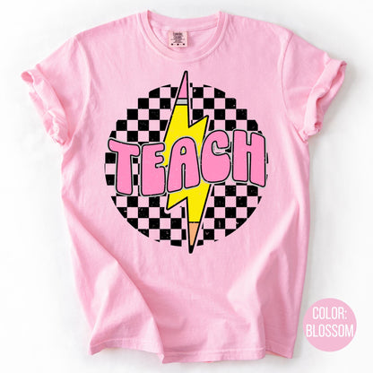 Retro Checkered Teach Shirt - Comfort Colors Teacher Tee