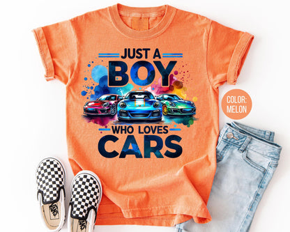Comfort Colors Kids Car Shirt: Just a Boy Who Loves Cars