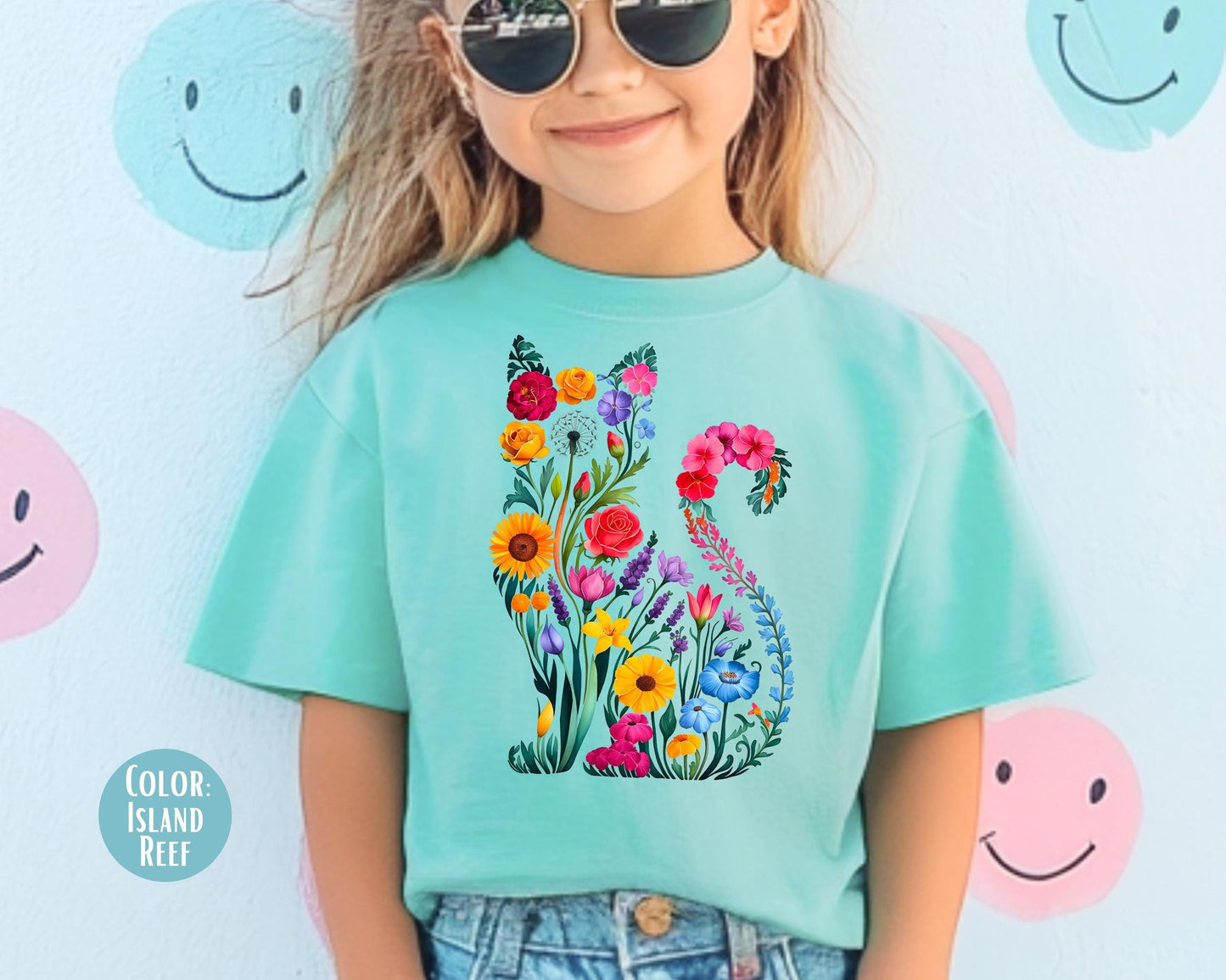 Comfort Colors Floral Cat Shirt: Mommy and Me Matching Tee