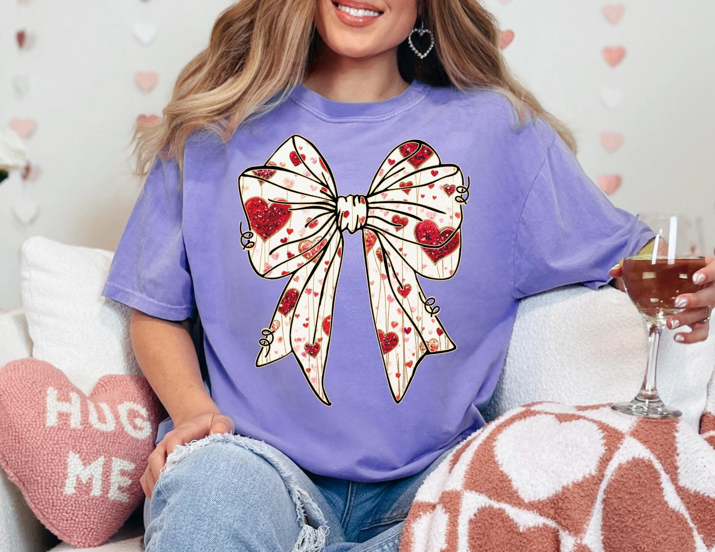 Comfort Colors Valentine Shirt: Coquette Bow with Hearts