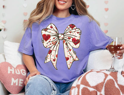 Comfort Colors Valentine Shirt: Coquette Bow with Hearts