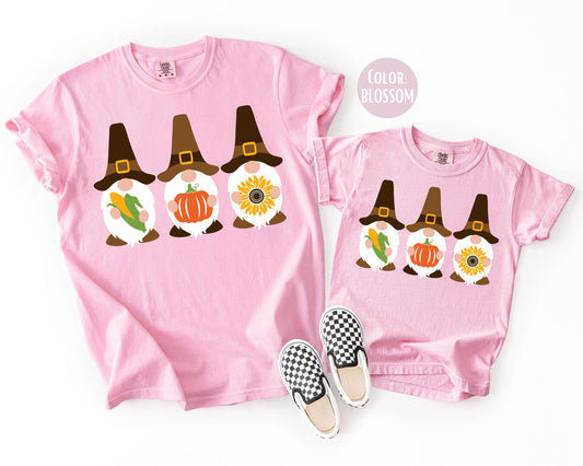 Comfort Colors Pilgrim Gnomes Thanksgiving Shirt, Thanksgiving Mommy and Me Shirts, Cute Gnome Tee, Gnomes Dressed as Pilgrims