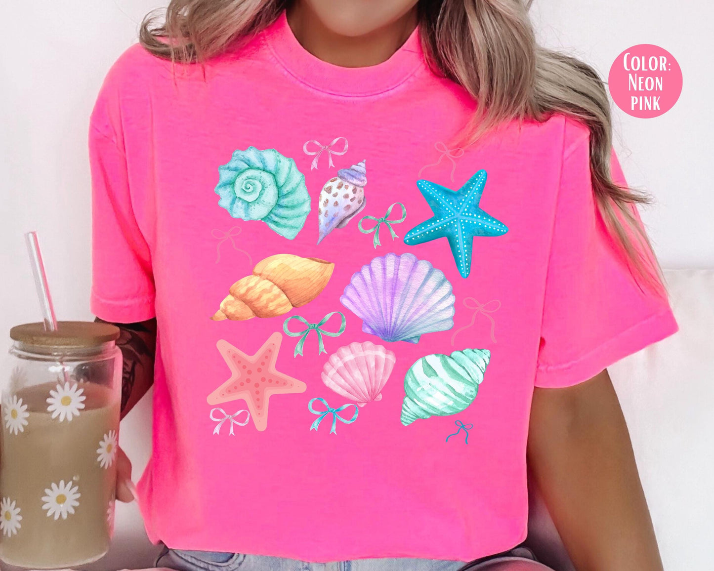 Comfort Colors® Preppy Coquette Seashells Shirt, Mama and Mini Summer Shirts